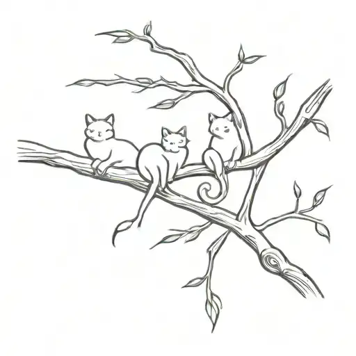 3Cats On A Tree Branch