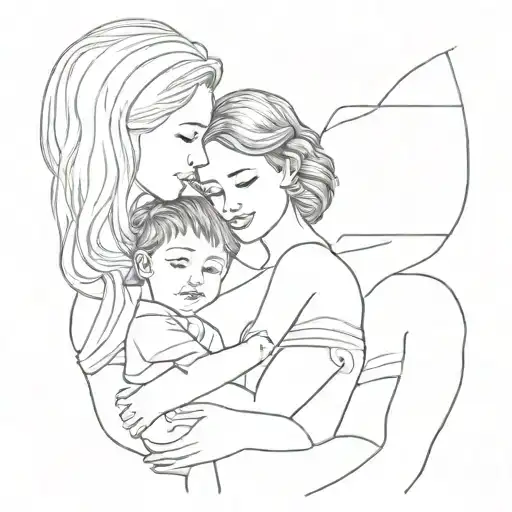 Mom With Daughter And Son Looking