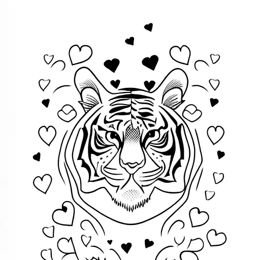 Minimalistic Tiger Tattoo With Hearts And Eyes