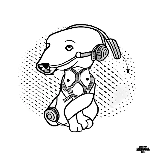 A Minimalist Tattoo Of A Dog Listening To Music With Headphones In A Visualized Soundwave