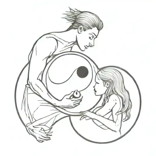 Yin And Yang Tattoo With Serious Guy Protecting Bright Girl