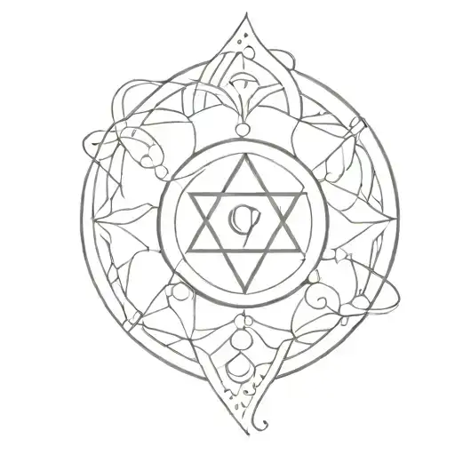 A Minimalist Tattoo Of A Sacred Symbol Surrounded By Swirling Vedic Geometry Patterns