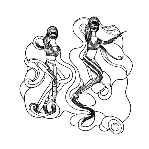 Line Arthourglass With Two Line Art Dancers On Left And Right