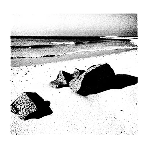 Stapled Rocks On Beach