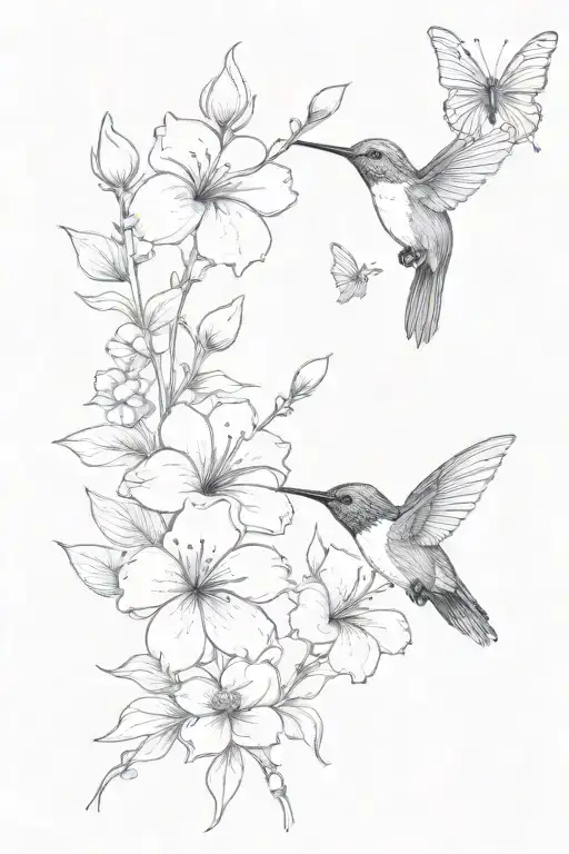 Boquet Of Flowers With 2 Butterflies And 1 Hummingbird