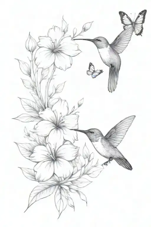 Boquet Of Flowers With 2 Butterfly And 1 Hummingbird