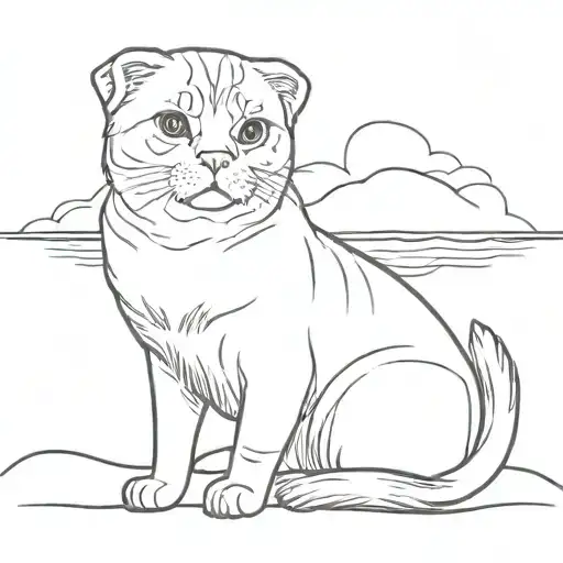 Sand Beach With Ocean View And A Scottish Fold Cat