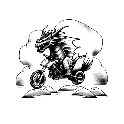 A Fierce And Powerful Dragon Riding A Motocross Bike Through Rough Terrain