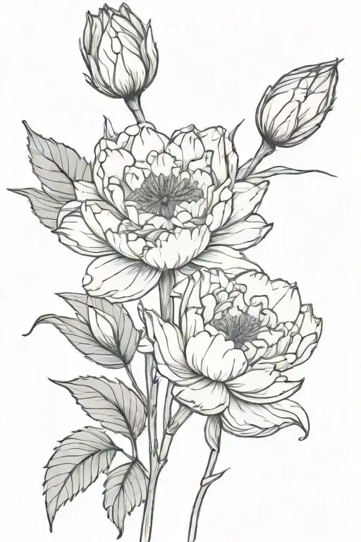 One Carnation With Stem Intertwined With One Water Lily