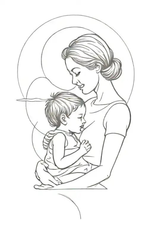 Mother And Child Watching Sun Setting