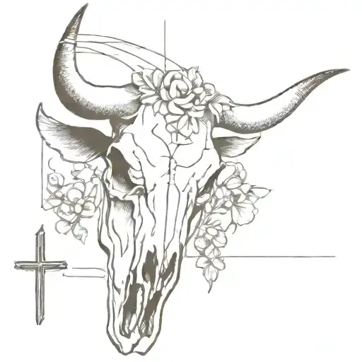 Cow Skull With Cross And Cowboy Incorporated Within