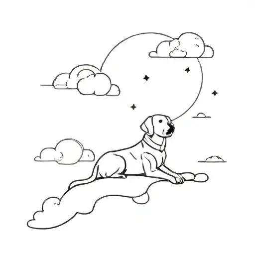 A Dog Sitting On A Cloud And His Master Looking At Each Other