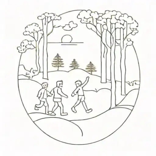 An Abstract Representation Of Friends Playing Sports In A Sunlit Forest