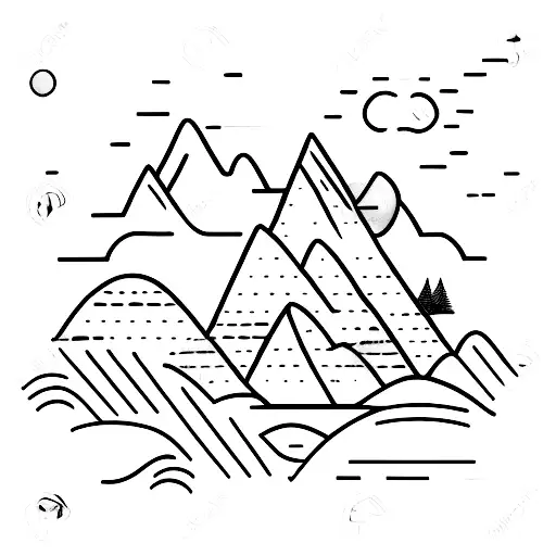 A Minimalist Tattoo Of A Beach Scene With Mountains In The Background