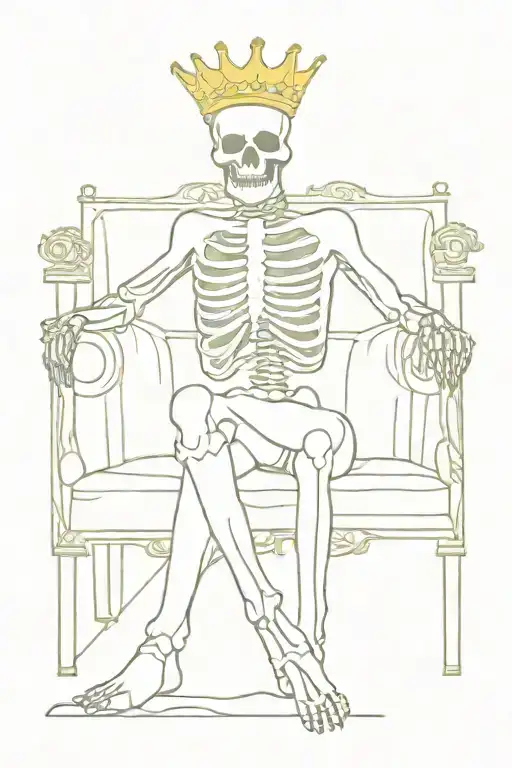 Skeleton King Sitting Throne On Top Of Pile Of Money