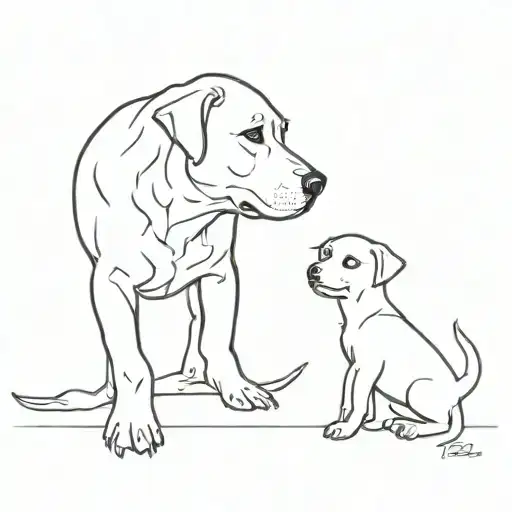 Puppy Following Big Dog