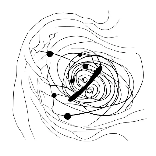A Minimalist Tattoo Of A Spiral Galaxy With A Human Figure Swinging On It