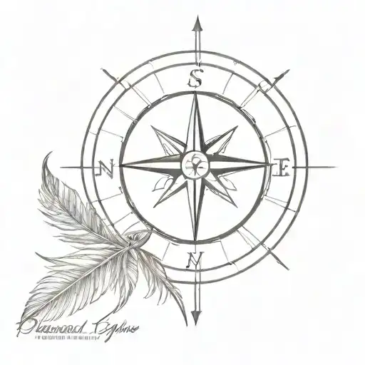 Minimalist Compass Feather North West South East