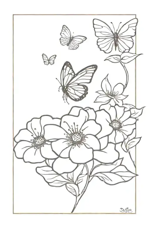 Butterfly On Rose And Daisy Flowers