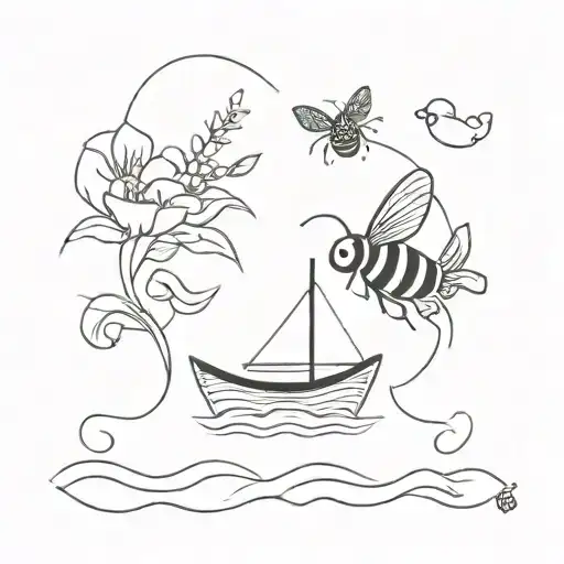 Rowboat With A Bee And A Koy Fish