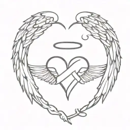 Heart Cancer Ribbon And Angel Wings