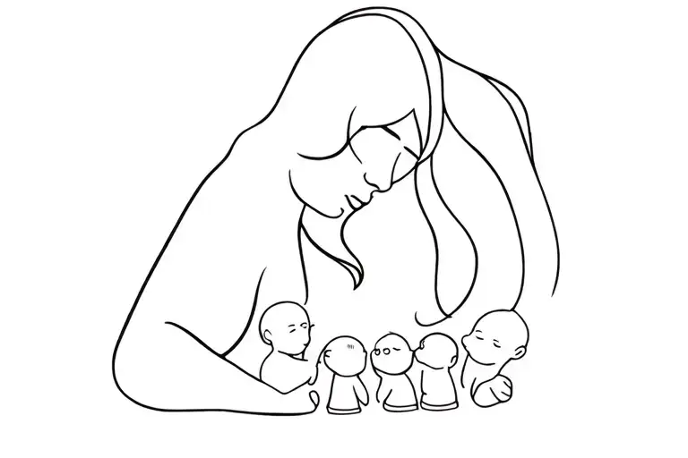 Mother In The Background And 3 Baby's In Front