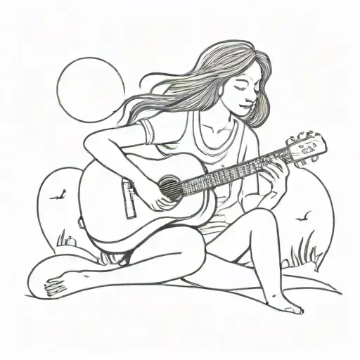 A Girl Playing Ukulele For Him At Night Sky Beach Scene