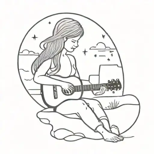 Girl Playing Ukulele For Him Holding Her Hand At Night Sky Beach