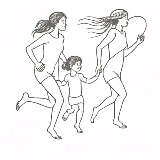Mother Running With Two Children