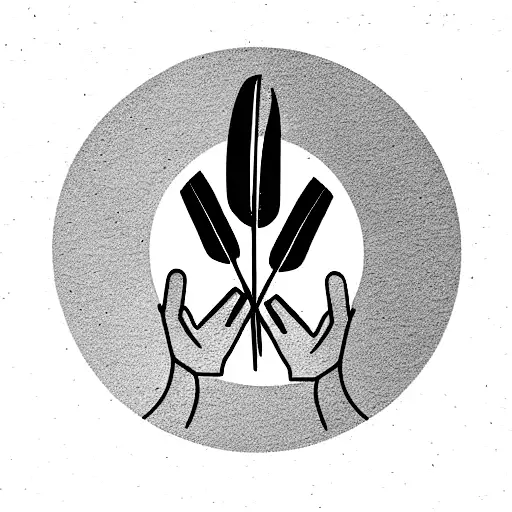 Hands With Feather In Between And Stars