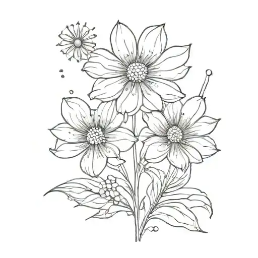 Cosmos Flower With Stem And Sun Rays