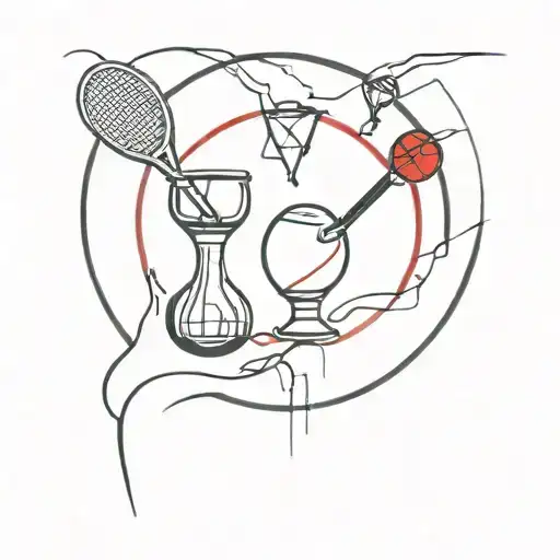Whiskey And Tennis Elements Surrounding An Empty Circle In Black And Red Style