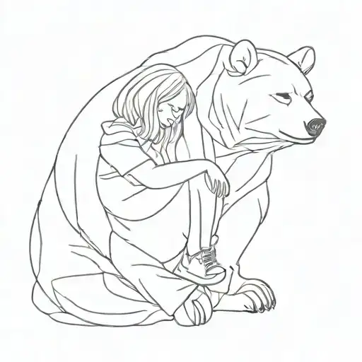 Bear And Girl Sitting