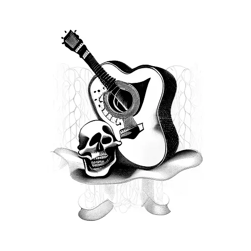 Acoustic Guitar And Skull