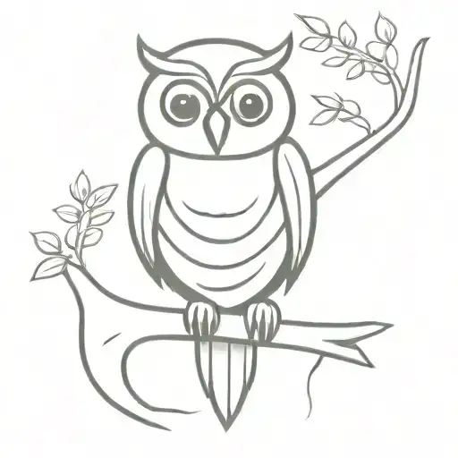 Cute Gothic Cartoon Owl Perched On A Branch