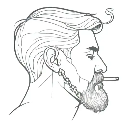 Head Of A White Guy In Profile Who Smokes A Joint With A Crop Hairstyle And In Chains