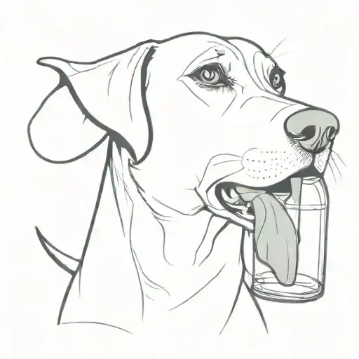 Full Beagle Minimalistic Line Drawing Holding A Crushed Plastic Bottle In Mouth