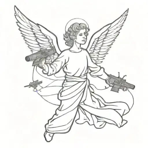 Angel With Gun And Aircraft Flying