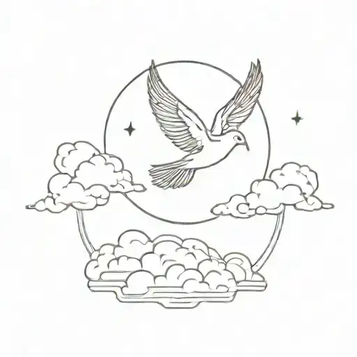 Dove Flying Under Sun And Clouds Surrounded