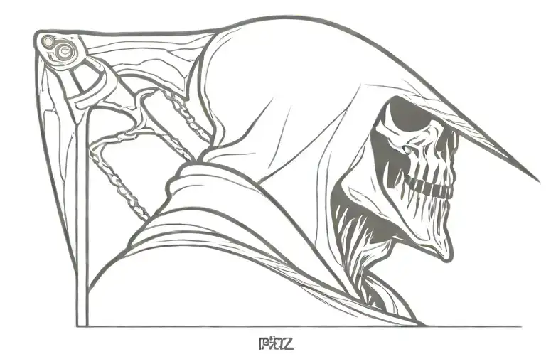 Grim Reaper Head Profile With A Petzl Climbing Ice Axe Around His Neck