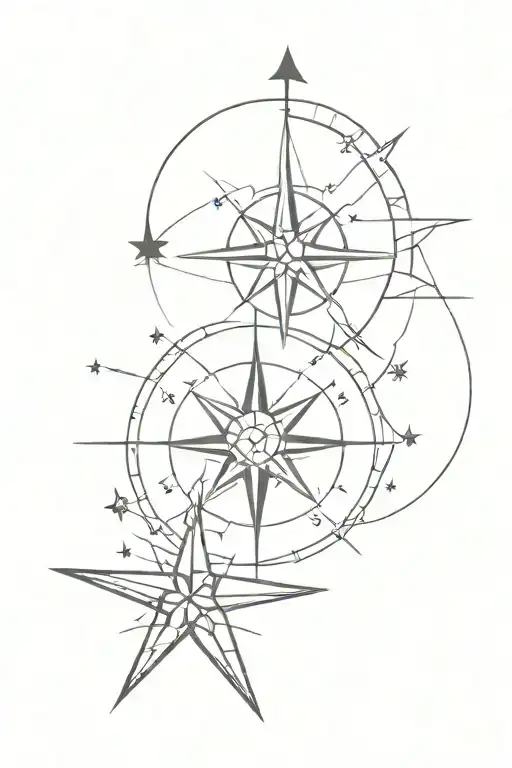 Star Moon Sun And Compass Rose Separated From Each Other