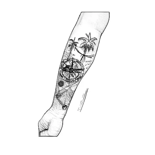 A Compass And Palm Trees