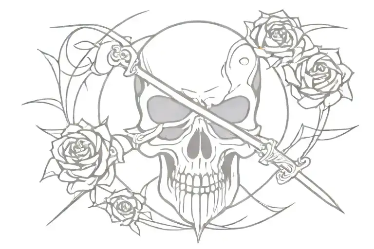 Sword And Gun Rose Skull Surrounded
