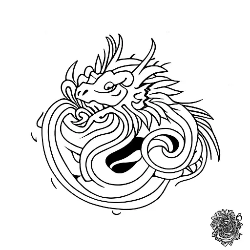 Dragon With 3 Peonies That Cuts Off At The Bottom