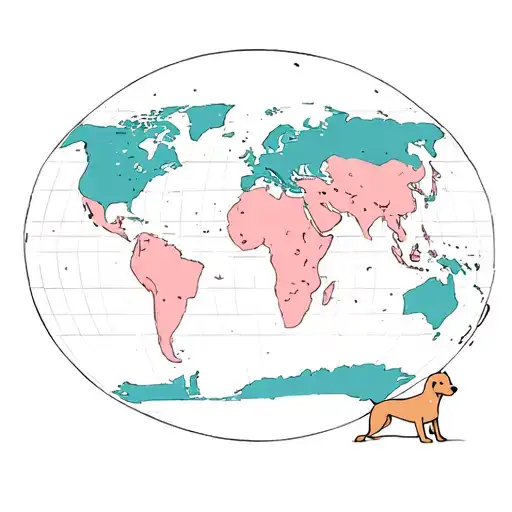 Sand Pink With World Map And Dog Portrait At The Bottom Left