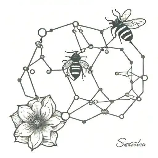 Bee With Cancer Constellation And Serotonin Molecule