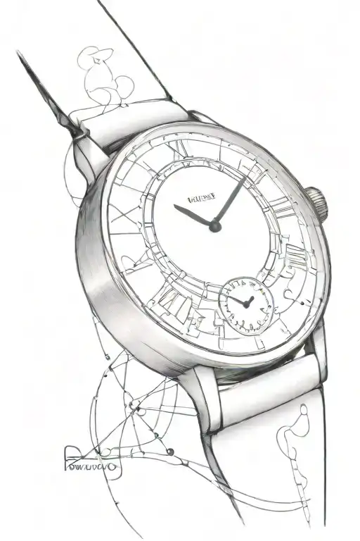 A Minimalist Tattoo Of A Clock Watch With Circuit Patterns Intertwined Within It