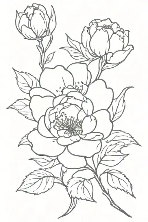 Peonie On Small Vine Intertwined