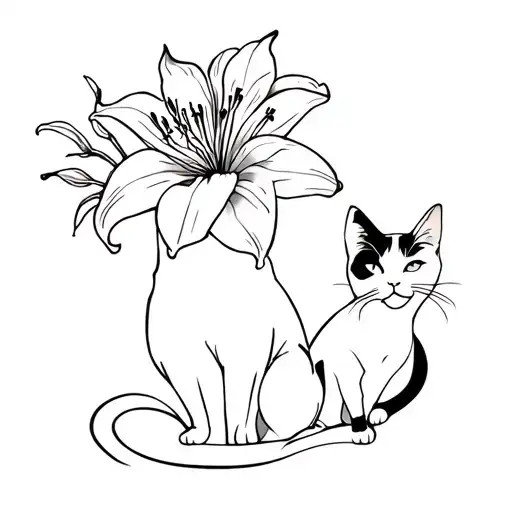 Spider Lily And Cat Sitting