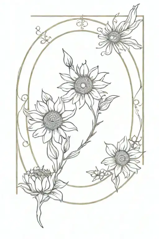 A Vintage Tarot Style Sun With Daisies And Sweet Pea Flowers Framing It